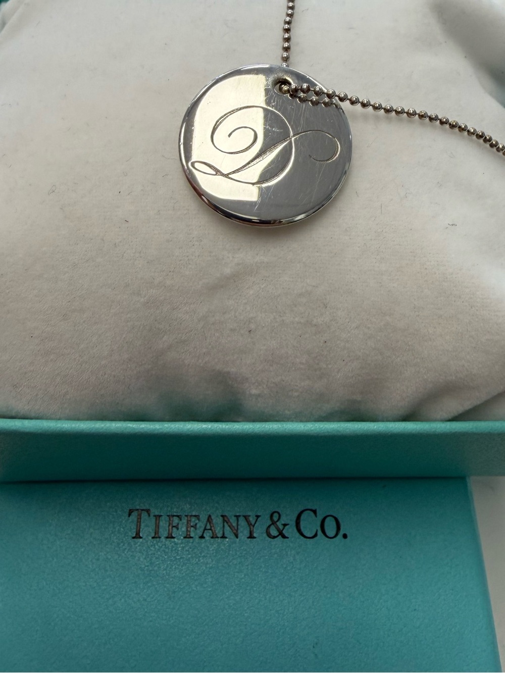 Tiffany & Co. Sterling Silver Initial “D” Disc Pendant Necklace